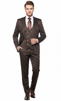 Men’s Chocolate Brown Textured 3-Piece Suit – Luxury Double-Breasted Vest Formal Set