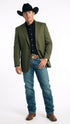 Men’s Olive Green Western Blazer Jacket, Classic Cowboy Style Sport Coat for Casual Formal Wear with Jeans