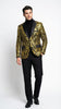 Mens Black and Gold Pattern Blazer – Gold Floral Luxury Formal Blazer Jacket for Prom, Wedding and Party Slim Fitted