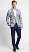 Men’s Navy Blue and Gray Paisley Print Blazer – Prom Jacket for Formal, Party, and Evening Wear