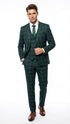 Men's Dark Green Plaid 3 Piece Suit – Checkered Suit Set for Wedding, Windowpane Tartan Fabric - Ultra Slim Fit
