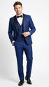 Men’s Shiny Sharkskin Saphire Royal Blue Tuxedo 3 Piece Suit with Black Shawl Lapel | Formal Wedding Prom Suit Shiny Fabric
