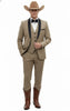 Men’s Western Cowboy Suit – 3-Piece Tan Tuxedo with Black Lapel, Vest, and Pants Beige  Color