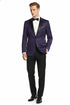 Men’s Purple Paisley Tuxedo Jacket – Ultra Slim Fit Dinner Blazer with Black Satin Peak Lapel