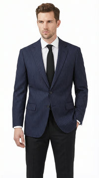 Men’s Navy Blue Pinstripe Blazer – Classic Tailored Formal Jacket for Business, Office and Professional Wear