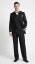 Men’s Black Pinstripe 3-Piece Suit Wool Suit  – Classic Fit Single Button Suit with Wide Leg Pleated Pants By Tiglio Russo