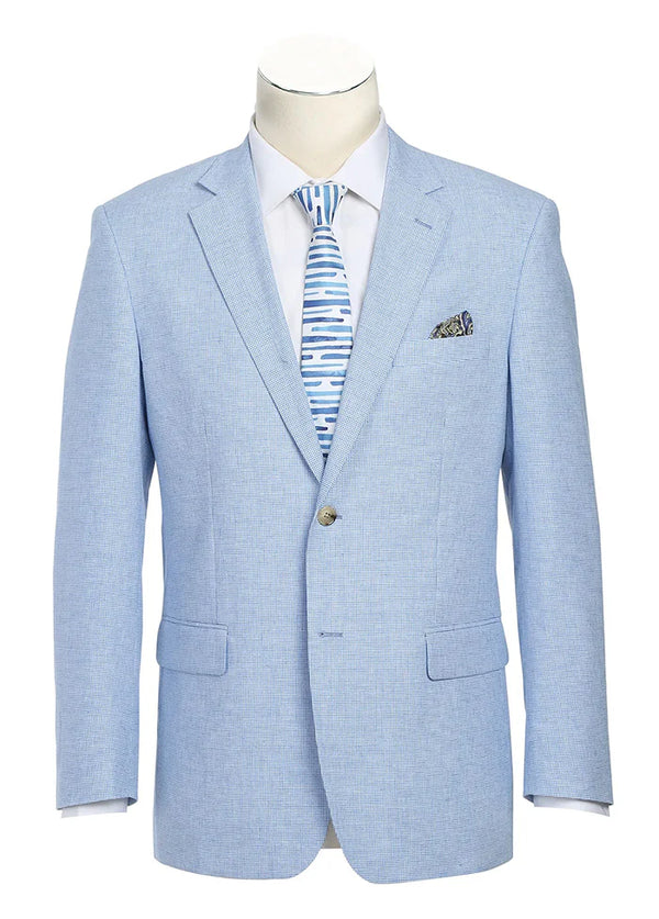 (36S, 38R, 42R, 44S) Regular Fit Linen/Cotton Light Blue Sport Coat