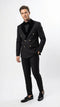Men’s Black Double Breasted Tuxedo Suit – Luxury Formal Dinner Jacket Gold Buttons Velvet Lapel