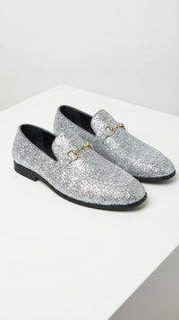 Men's Silver Gray Glitter Loafers | Sparkly Dress Shoes for Wedding, Prom, Party & Formal Events