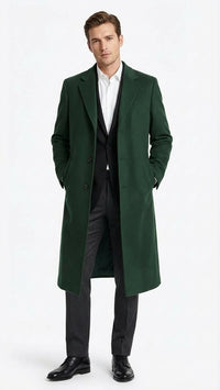 Men’s Hunter Green Full-Length Wool Overcoat – Classic Winter Dress Coat for Formal and Casual Wear Topcoat Mens Wintercoat