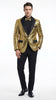 Mens Gold Sequin Blazer with Black Satin Lapel – Gold Formal Party Blazer Jacket for Prom, Wedding and Stage Events