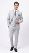 Men’s Light Grey Sharkskin 3 Piece Business Suit – Slim Fit Two Button Vested Wedding & Silver Suit