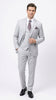 Men’s Light Grey Sharkskin 3 Piece Business Suit – Slim Fit Two Button Vested Wedding & Silver Suit