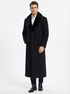 Men’s Black Long Overcoat with Faux Fur Collar, Full Length Winter Topcoat for Formal and Business Wear