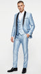 Men’s Light Blue Shiny 3 Piece Suit with Black Shawl Lapel | Formal Wedding Prom Suit - Sateen Sharskin Suit