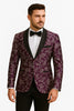 Mens Purple and White Paisley Floral Brocade Tuxedo Jacket - Suit with Satin Lapel Wtih Black Pants