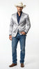 Mens Shiny Silver Cowboy Blazer – Western Style Satin Finish Blazer for Party, Country Events and Evening Wear
