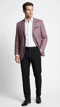 Mens Dusty Rose Mauve Pink with Tint of Blue Plaid Sport Coat Blazer – Classic Check Pattern Casual Blazer Jacket for Business Casual, Wedding
