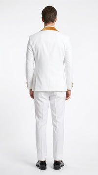 Men's White & Gold Tuxedo – Velvet Shawl Lapel 3 Piece Wedding & Prom Suit