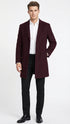 Men’s Burgundy Mid-Length Overcoat – Classic Fit Wool Blend Dress Coat Three Quarter Carcoat Topcoat
