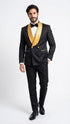 Men’s Black and Gold Jacquard Tuxedo Suit – Luxury Slim Fit Formal Wedding, Prom, and Gala Outfit