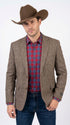 Men’s Light Brown Western Blazer – Textured Tweed Herringbone Cowboy Sport Coat for Rodeo, Country Taupe Dark Tan Color Wool Fabric