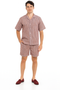 Men’s Burgundy Redish Seersucker Short Set Walking Suit – Two-Piece Cuffed Shorts with Expandable Waist
