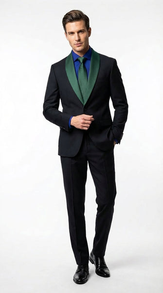 Men's Black Suit with Hunter Green Shawl Lapel – Black and Hunter Gree – OvercoatUSA