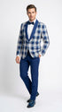 Men’s Tartan Blue Plaid and Solid Blue Tuxedo – Modern Check Pattern Formal Suit for New Year - Christmas - Holiday Jacket with Pants