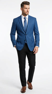 Men’s Blue Houndstooth Blazer Jacket, Check Pattern Formal Sport Coat for Weddings, Prom, Parties, and Special Occasions
