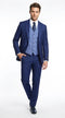Vitali Men’s Navy Blue 3 Piece Suit with Light Blue Vest, Textured Formal Dress Suit for Weddings, Prom, Business Events, and Parties