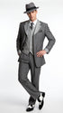 Men’s Grey Pinstripe 1920s Gangster 3 Piece Suit, Contrast Lapel Vintage Formal Suit for Parties, Prom, Weddings, and Theme Events