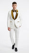 Men’s White Paisley 3 Piece With Vest Prom Tuxedo with Gold Velvet Shawl Lapel, Formal Wedding Suit Set