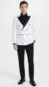 Men's White Double Breasted Tuxedo Dinner Jacket with Black Satin Peak Lapel – Formal Wedding Prom Blazer