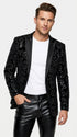 Men’s Black Velvet Sequin Swirl Dinner Jacket – Blazer Paisley Sparkly