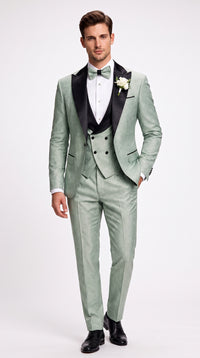 Men’s Sage Green Wedding Tuxedo with Black Shawl Lapel – 3 Piece Groom Prom Suit Mintish Color
