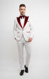 Men’s White and Dark Red Pinstripe Tuxedo with Velvet Shawl Lapel – Formal Dinner Blazer Prom Christmas New Year Holiday Suit
