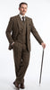 Men’s Edwardian Brown Plaid 3-Piece Suit – Vintage Double-Breasted Vest Wedding and Formal Suit