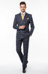 Men’s Navy and Tan Windowpane Double-Breasted Suit | Classic 2-Piece Plaid Dress Suit, Business, and Formal Events By Rossiman