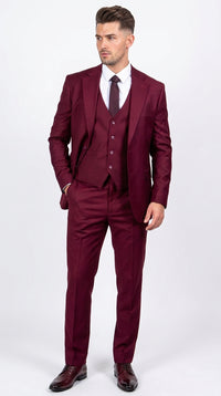 Men’s Stacy Adams Brand Burgundy 3 Piece Suit – Two Button Vested Style church wedding Modern Fit Suit