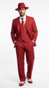 Men’s Red & White Pinstripe 3-Piece Suit by Mazari – Peak Lapel Classic Fit Gangster Suit with Pleated Pants