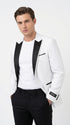 Men's White Sparkle Dinner Jacket – Black Satin Shawl Lapel Tuxedo Blazer   Slim Fit Sequin Shiny Prom Jacket