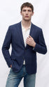 Men’s Navy Blue Plaid Wool Blazer – English Style Textured Wool Winter Sport Coat Windowpane pattern