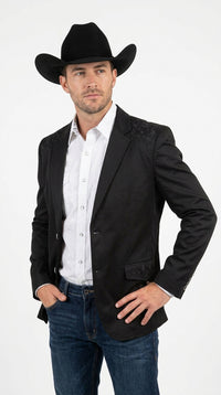 Men’s Black Western Blazer – Embroidered Cowboy Sport Coat with Western Yoke for Rodeo & Country Wear
