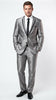 Men’s Silver Sharkskin Tuxedo Suit with Black Piping – Shiny Two Button Formal Suit for Wedding, Prom and Party Wear