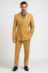 Mens Camel Tan Pinstripe Double-Breasted Suit – Bold 6-Button Modern Vintage Style