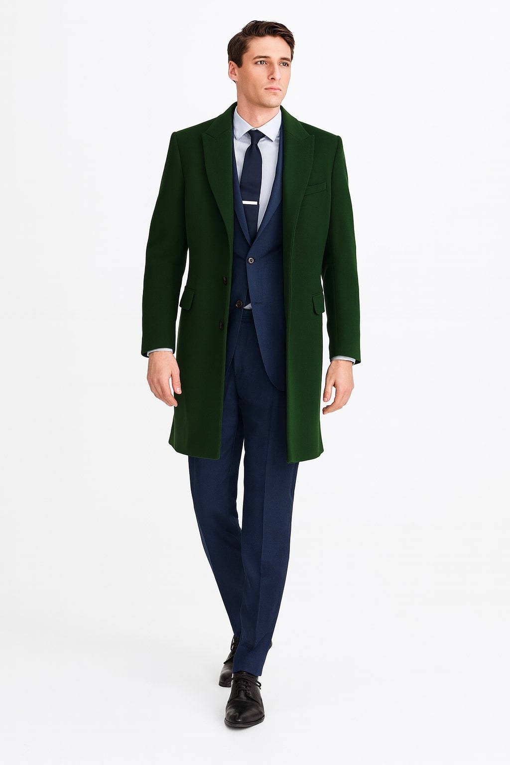 Mens Dark Green Wool Overcoat Classic Long Coat for Formal and Casua OvercoatUSA Mens Dark Green Wool Overcoat Classic Long Coat for Formal and Casua OvercoatUSA