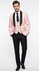 Men’s Blush Pink Tuxedo Suit Set with Black Shawl Lapel – 3 Piece Formal Wedding and Party Prom Vest + Black Pants