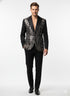 Mens Black and White and Silver Sequin Embroidered Blazer – Luxury Designer Party Wear with Geometric Detailing