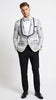 Men’s White and Navy Blue Lapel  Floral Jacquard Blazer with Contrast Shawl Lapel – Luxury Wedding and Party Wear Jacket paisley Tuxedo Navy Pants